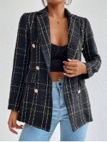 Frenchy Plaid Double Breasted Tweed Blazer