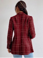 Frenchy Plaid Double Breasted Tweed Blazer