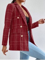 Frenchy Plaid Double Breasted Tweed Blazer