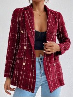 Frenchy Plaid Double Breasted Tweed Blazer