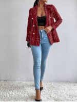 Frenchy Plaid Double Breasted Tweed Blazer