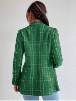 Frenchy Lapel Collar Long Sleeve Plaid Thick Woolen Blazer Jacket