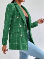 Frenchy Lapel Collar Long Sleeve Plaid Thick Woolen Blazer Jacket