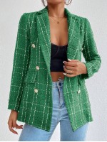 Frenchy Lapel Collar Long Sleeve Plaid Thick Woolen Blazer Jacket