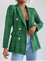 Frenchy Lapel Collar Long Sleeve Plaid Thick Woolen Blazer Jacket