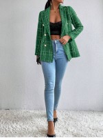 Frenchy Lapel Collar Long Sleeve Plaid Thick Woolen Blazer Jacket