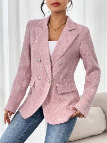 Frenchy Double Breasted Suit Jacket With Lapel Collar