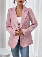 Frenchy Double Breasted Suit Jacket With Lapel Collar