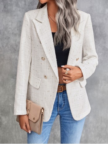 Lapel Neck Double Breasted Tweed Blazer