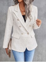 Lapel Neck Double Breasted Tweed Blazer