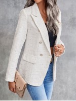 Lapel Neck Double Breasted Tweed Blazer