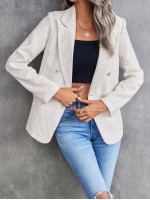 Lapel Neck Double Breasted Tweed Blazer