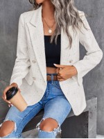 Lapel Neck Double Breasted Tweed Blazer