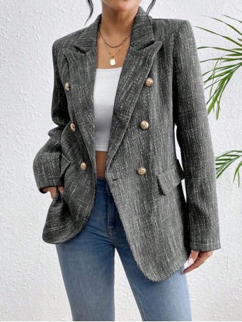 Spring Autumn Casual Notched Collar Double Breasted Blazer