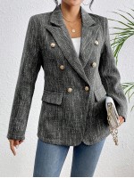 Spring Autumn Casual Notched Collar Double Breasted Blazer