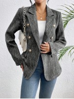 Spring Autumn Casual Notched Collar Double Breasted Blazer