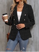 Lapel Neck Double Breasted Tweed Blazer