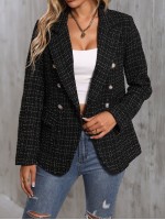 Lapel Neck Double Breasted Tweed Blazer