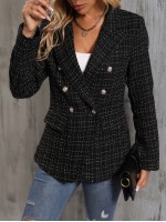 Lapel Neck Double Breasted Tweed Blazer