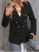 Lapel Neck Double Breasted Tweed Blazer