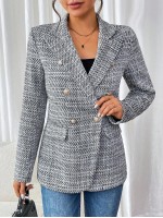 Women s Button Decor Simple Daily Lapel Long Sleeve Blazer