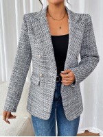 Women s Button Decor Simple Daily Lapel Long Sleeve Blazer