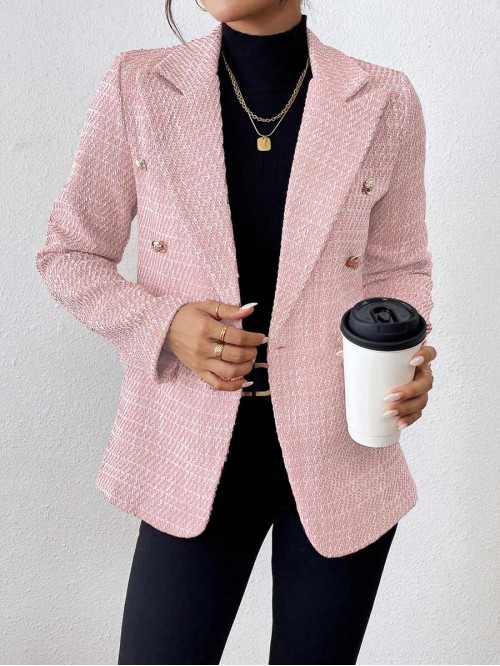 Plain Color Double Breasted Elegant Long Sleeve Suit Jacket