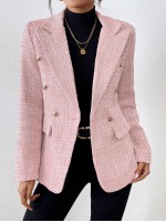 Plain Color Double Breasted Elegant Long Sleeve Suit Jacket