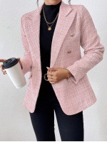 Plain Color Double Breasted Elegant Long Sleeve Suit Jacket