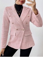 Plain Color Double Breasted Elegant Long Sleeve Suit Jacket