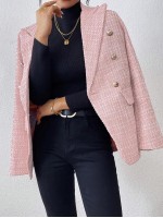 Plain Color Double Breasted Elegant Long Sleeve Suit Jacket