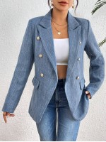 Women s Elegant Collar Double Breasted Suit Jacket Perfect For Commutes