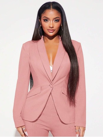 Women s Solid Color Lapel Long Sleeve Elegant Office Lady Blazer Jacket Spring Autumn