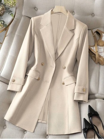 Women s Casual Elegant Cinched Waist Solid Color Cuff Detail Long Sleeve Blazer