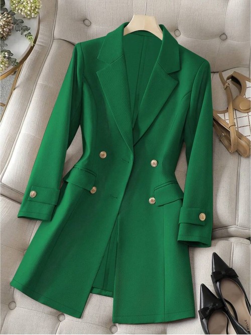 Women s Casual Elegant Cinched Waist Solid Color Cuff Detail Long Sleeve Blazer