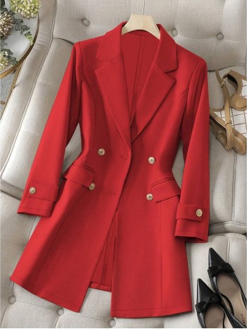 Women s Casual Elegant Cinched Waist Solid Color Cuff Detail Long Sleeve Blazer