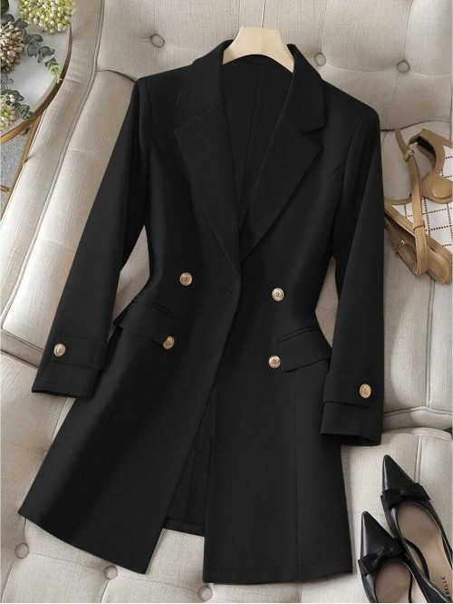 Women s Casual Elegant Cinched Waist Solid Color Sleeve Detail Long Sleeve Blazer