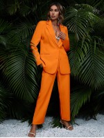 Women Solid Color Simple Suit Set Including Jacket And Pants