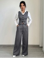 1set Women Casual Striped Vest Women Casual Suit Pants