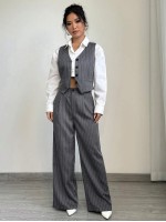 1set Women Casual Striped Vest Women Casual Suit Pants