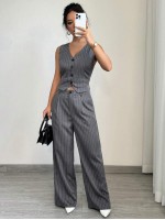 1set Women Casual Striped Vest Women Casual Suit Pants