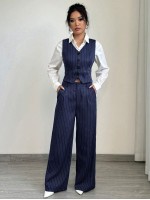 Women s Casual Striped Blazer Vest And Long Pants Suit