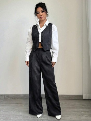 Women s Casual Striped Blazer Vest And Suit Pants Set