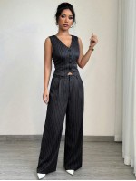 Women s Casual Striped Blazer Vest And Suit Pants Set