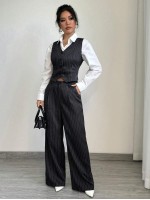 Women s Casual Striped Blazer Vest And Suit Pants Set