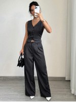 Women s Casual Striped Blazer Vest And Suit Pants Set