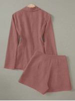 Women s Solid Color Minimalist Daily Wear Long Sleeve Shorts Suit Set