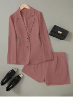 Women s Solid Color Minimalist Daily Wear Long Sleeve Shorts Suit Set