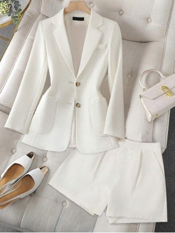 Solid Color Single Breasted Lapel Collar Long Sleeve Suit Set