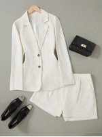 Solid Color Single Breasted Lapel Collar Long Sleeve Suit Set